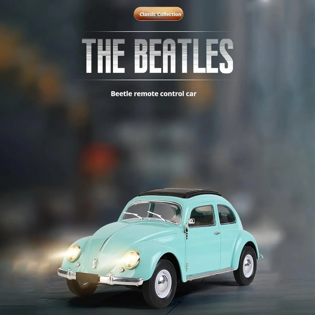 1:16 Scale Remote Control Car, Simulation Classic Beetle Model 2.4GHz 4CH High Speed Retro Racing Sport Car with LED Ligjhts Mini Drift Cars for Adult - Blue