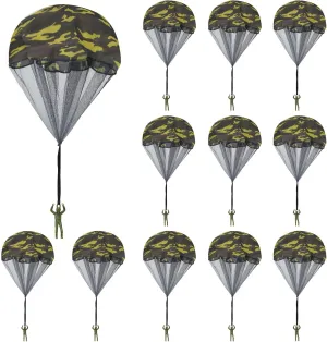 12 Pcs Parachute Toy, Camo Parachute Men Tangle Free Throwing Outdoor Flying Paratrooper Toy No Battery nor Assembly Required