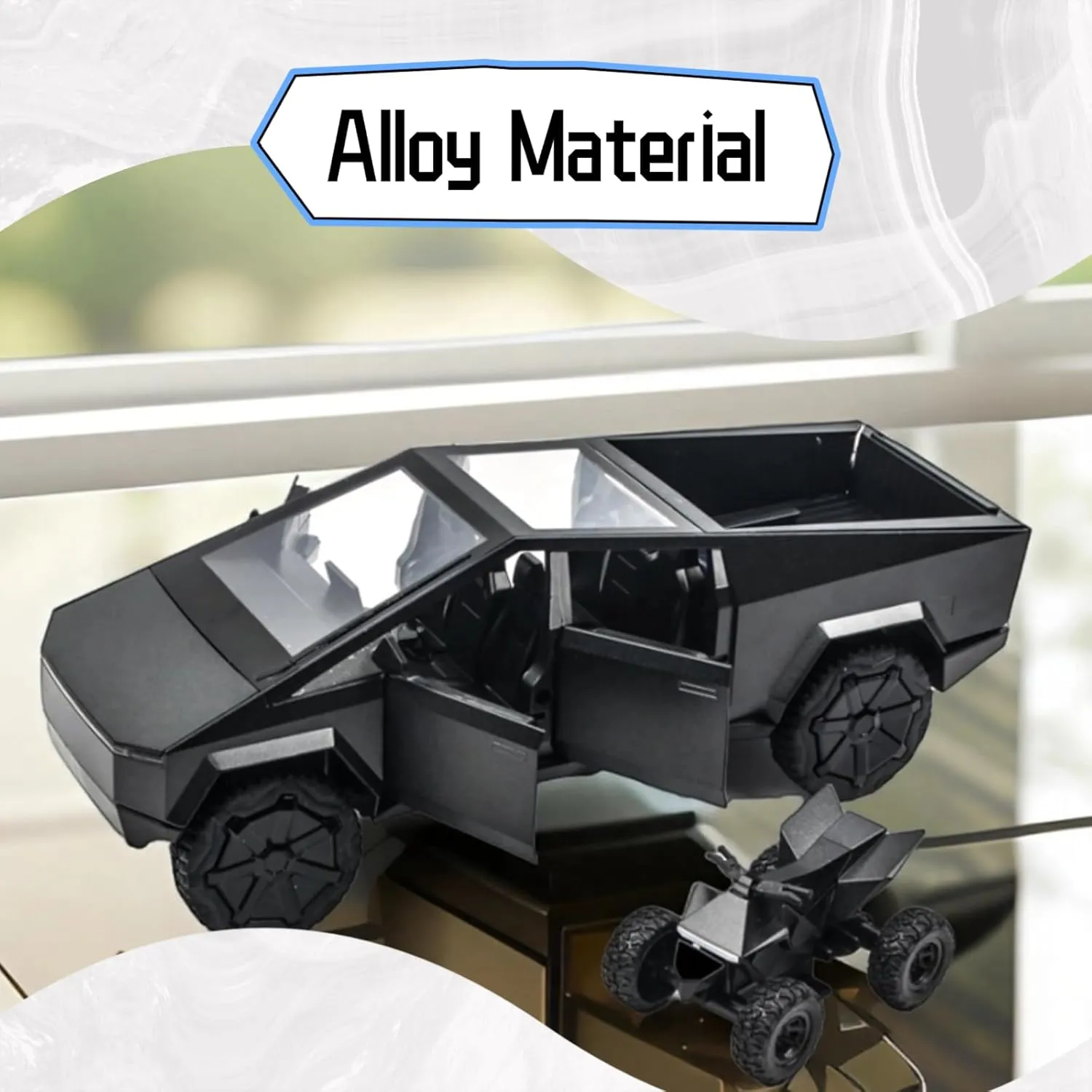 1/24 Alloy Pickup Truck Die-Cast Model Toy Car - Open Doors, Sound and Light, Pull-Back Action with Off-Road Motorcycle, Collectible Metal Vehicle for Kids & Adult(Black)