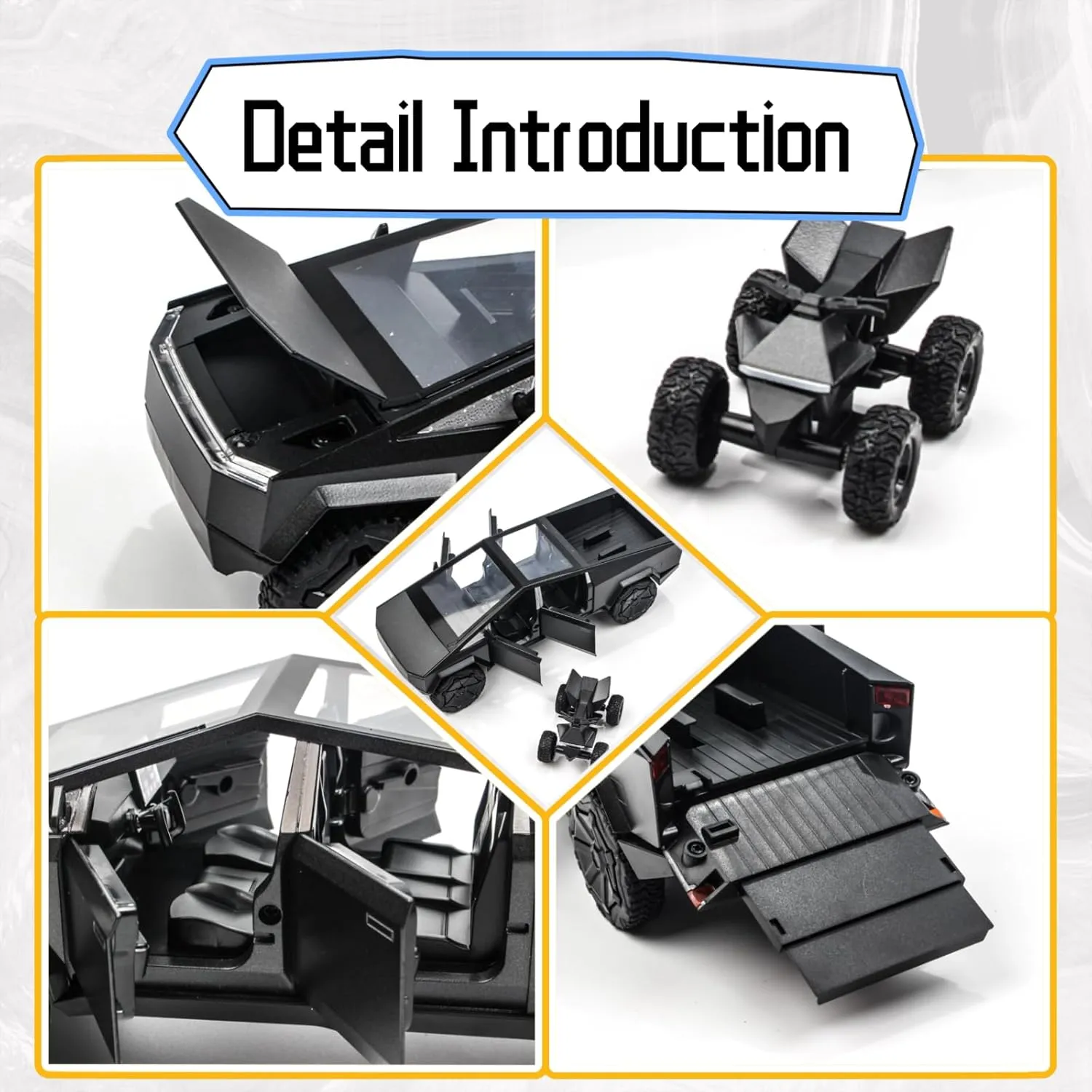 1/24 Alloy Pickup Truck Die-Cast Model Toy Car - Open Doors, Sound and Light, Pull-Back Action with Off-Road Motorcycle, Collectible Metal Vehicle for Kids & Adult(Black)
