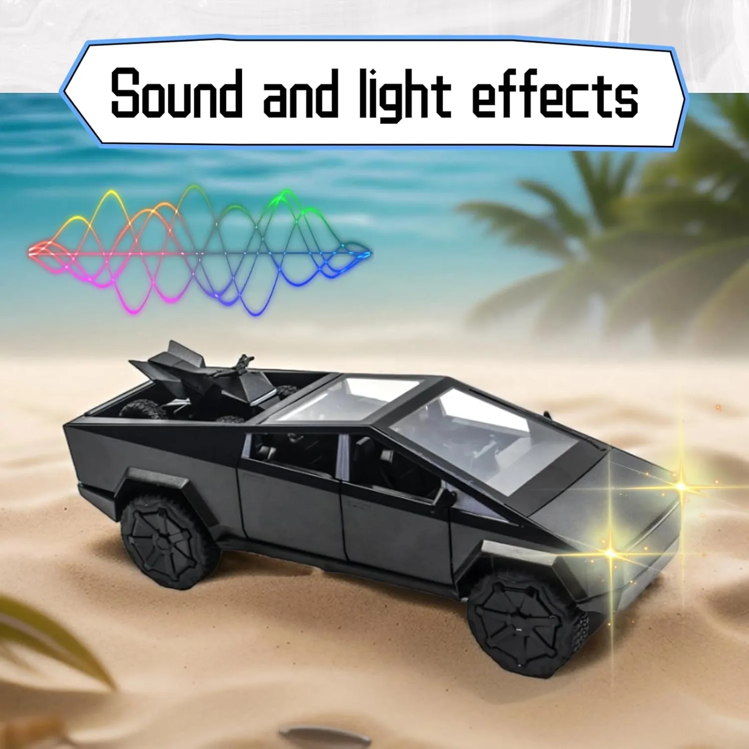 1/24 Alloy Pickup Truck Die-Cast Model Toy Car - Open Doors, Sound and Light, Pull-Back Action with Off-Road Motorcycle, Collectible Metal Vehicle for Kids & Adult(Black)