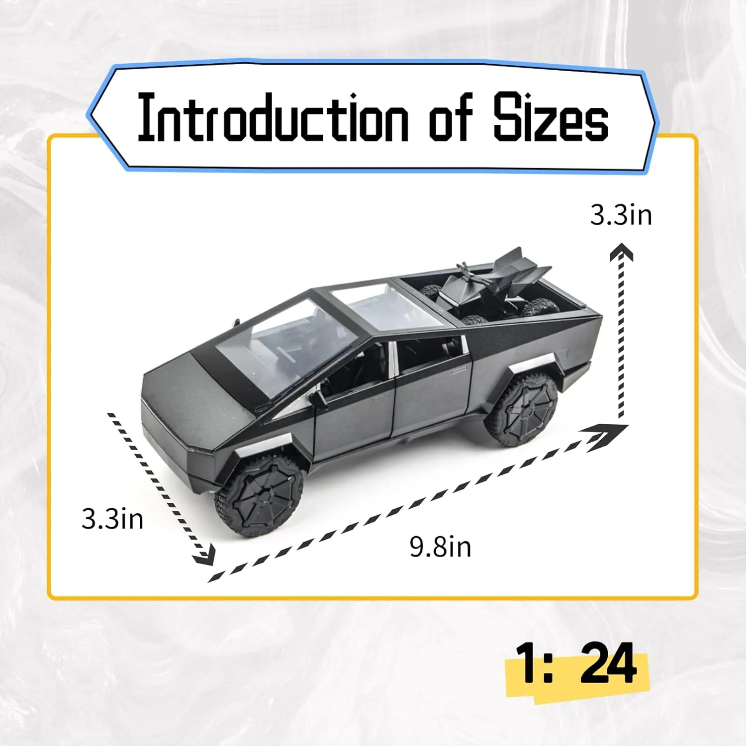 1/24 Alloy Pickup Truck Die-Cast Model Toy Car - Open Doors, Sound and Light, Pull-Back Action with Off-Road Motorcycle, Collectible Metal Vehicle for Kids & Adult(Black)