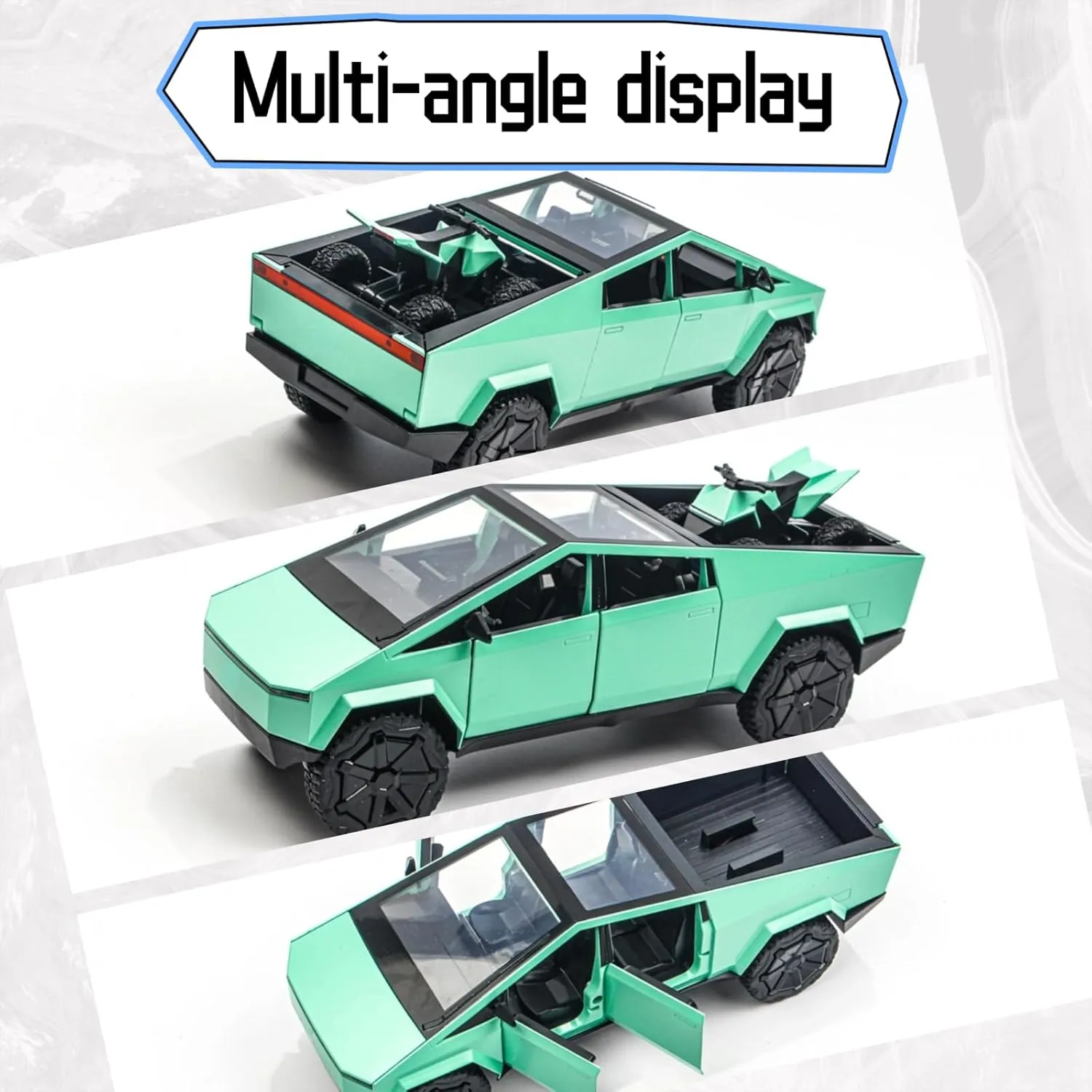 1/24 Alloy Pickup Truck Die-Cast Model Toy Car - Open Doors, Sound and Light, Pull-Back Action with Off-Road Motorcycle, Collectible Metal Vehicle for Kids & Adult(Green)