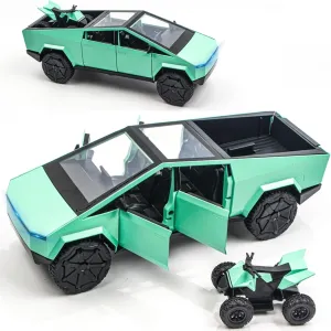 1/24 Alloy Pickup Truck Die-Cast Model Toy Car - Open Doors, Sound and Light, Pull-Back Action with Off-Road Motorcycle, Collectible Metal Vehicle for Kids & Adult(Green)