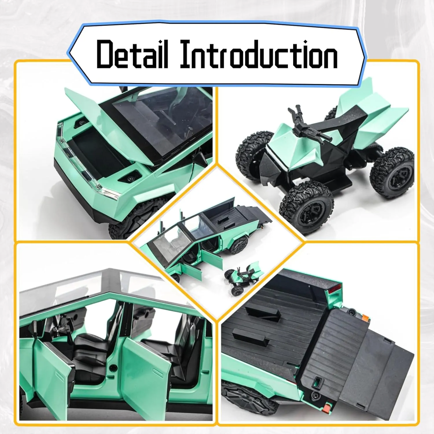1/24 Alloy Pickup Truck Die-Cast Model Toy Car - Open Doors, Sound and Light, Pull-Back Action with Off-Road Motorcycle, Collectible Metal Vehicle for Kids & Adult(Green)