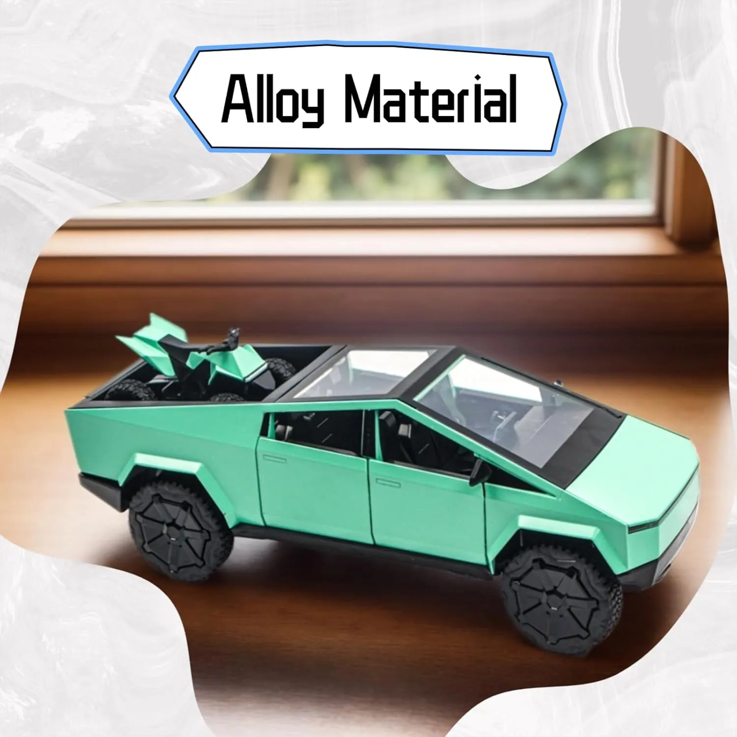 1/24 Alloy Pickup Truck Die-Cast Model Toy Car - Open Doors, Sound and Light, Pull-Back Action with Off-Road Motorcycle, Collectible Metal Vehicle for Kids & Adult(Green)