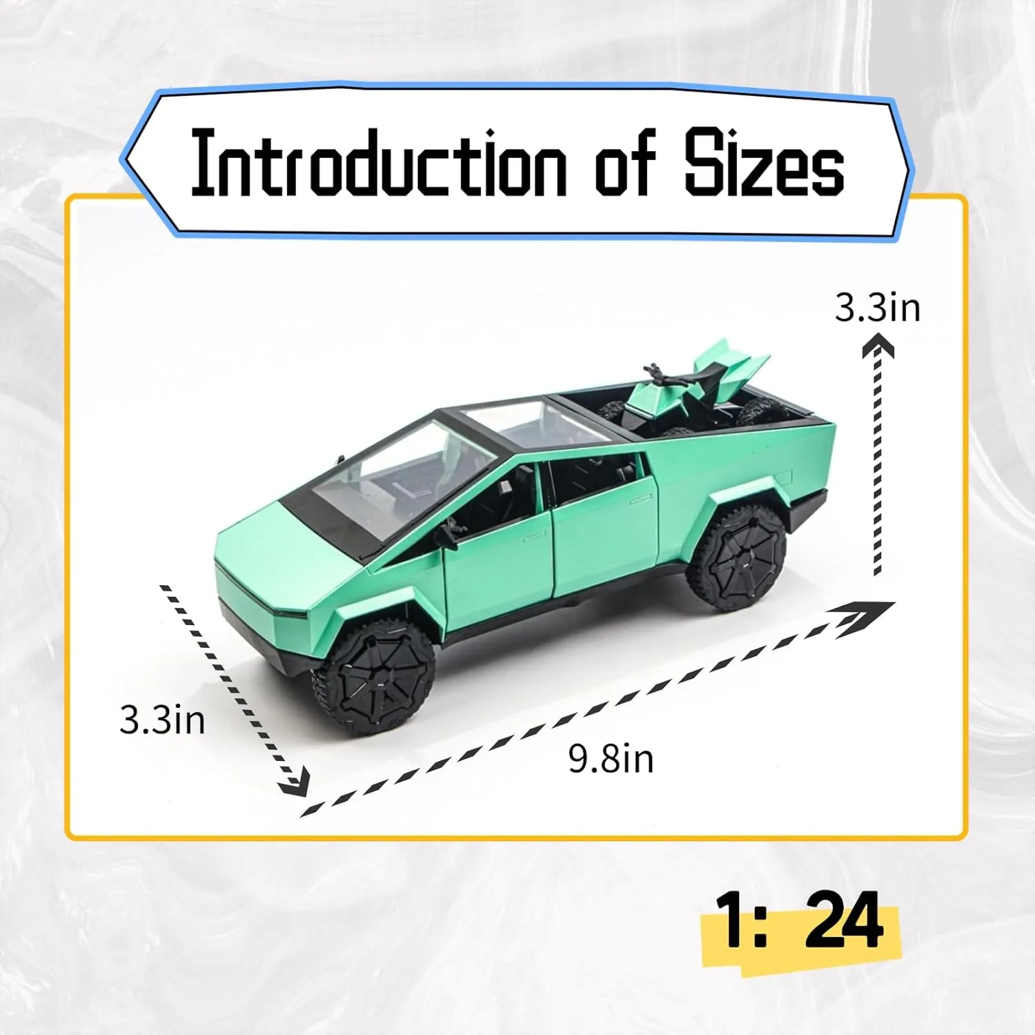 1/24 Alloy Pickup Truck Die-Cast Model Toy Car - Open Doors, Sound and Light, Pull-Back Action with Off-Road Motorcycle, Collectible Metal Vehicle for Kids & Adult(Green)