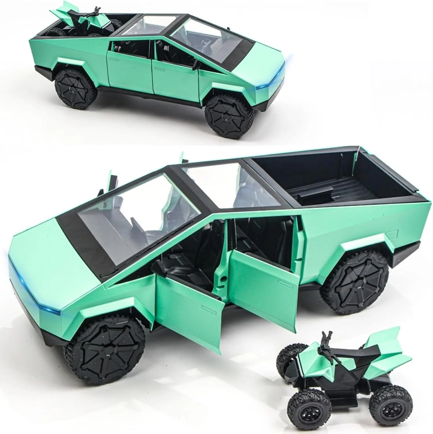 1/24 Alloy Pickup Truck Die-Cast Model Toy Car - Open Doors, Sound and Light, Pull-Back Action with Off-Road Motorcycle, Collectible Metal Vehicle for Kids & Adult(Green)