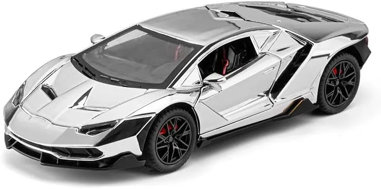 1/24 Lamborghini 770 Model Car, Sound and Light Toy Car with Pullback Function, Collectible Alloy Model, Gift for Children Silver