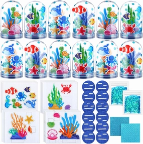 12 Set Under The Sea Snow Globe Craft Kit Make Your Own Summer Holiday Glitter Under The Sea Snow Globe Making Kit Plastic DIY Gift for Home Party Activities