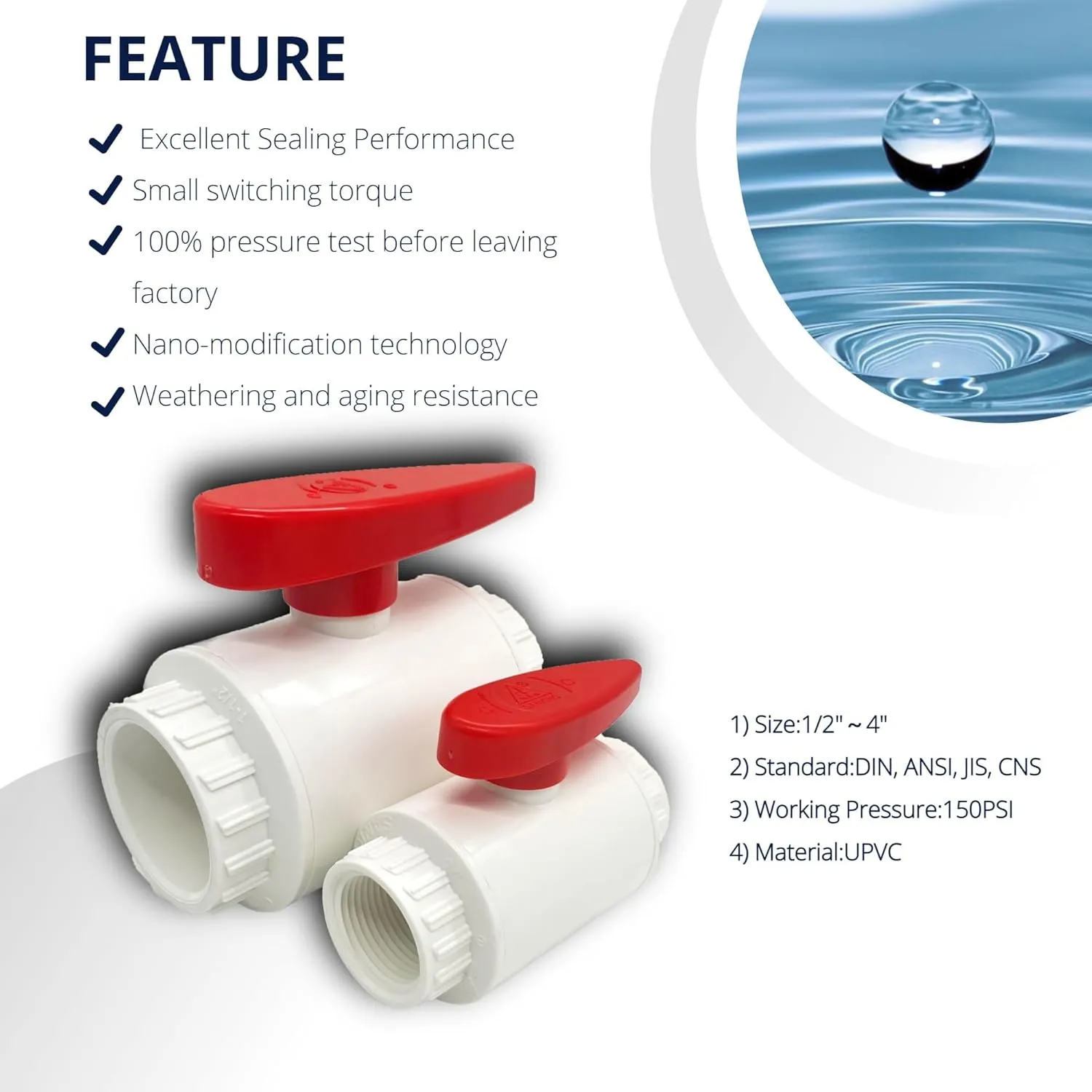 1/2" PVC Ball Valve - Reliable Cold Water Shut-off Valve. Heavy-Duty, Frost & Corrosion-Resistant. Ideal for Sprinkler Irrigation, Agriculture,Pool pump. Complies with ASTM Standards. 6PCS