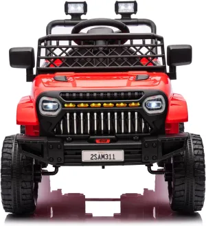 12V Ride On Car for Kids Electric Vehicle Toddlers Battery Powered Truck Car Toy with Remote Control, 4-Wheel Suspension, Battery Display, LED Lights, Music, for Boys Girls, Red