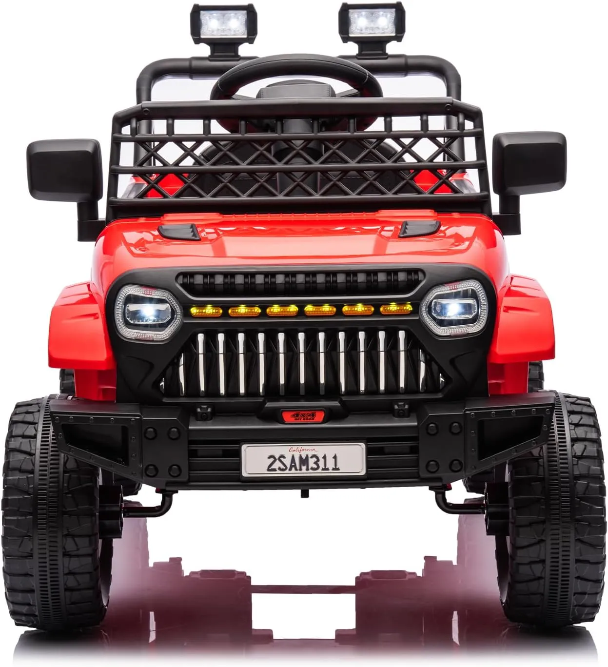 12V Ride On Car for Kids Electric Vehicle Toddlers Battery Powered Truck Car Toy with Remote Control, 4-Wheel Suspension, Battery Display, LED Lights, Music, for Boys Girls, Red