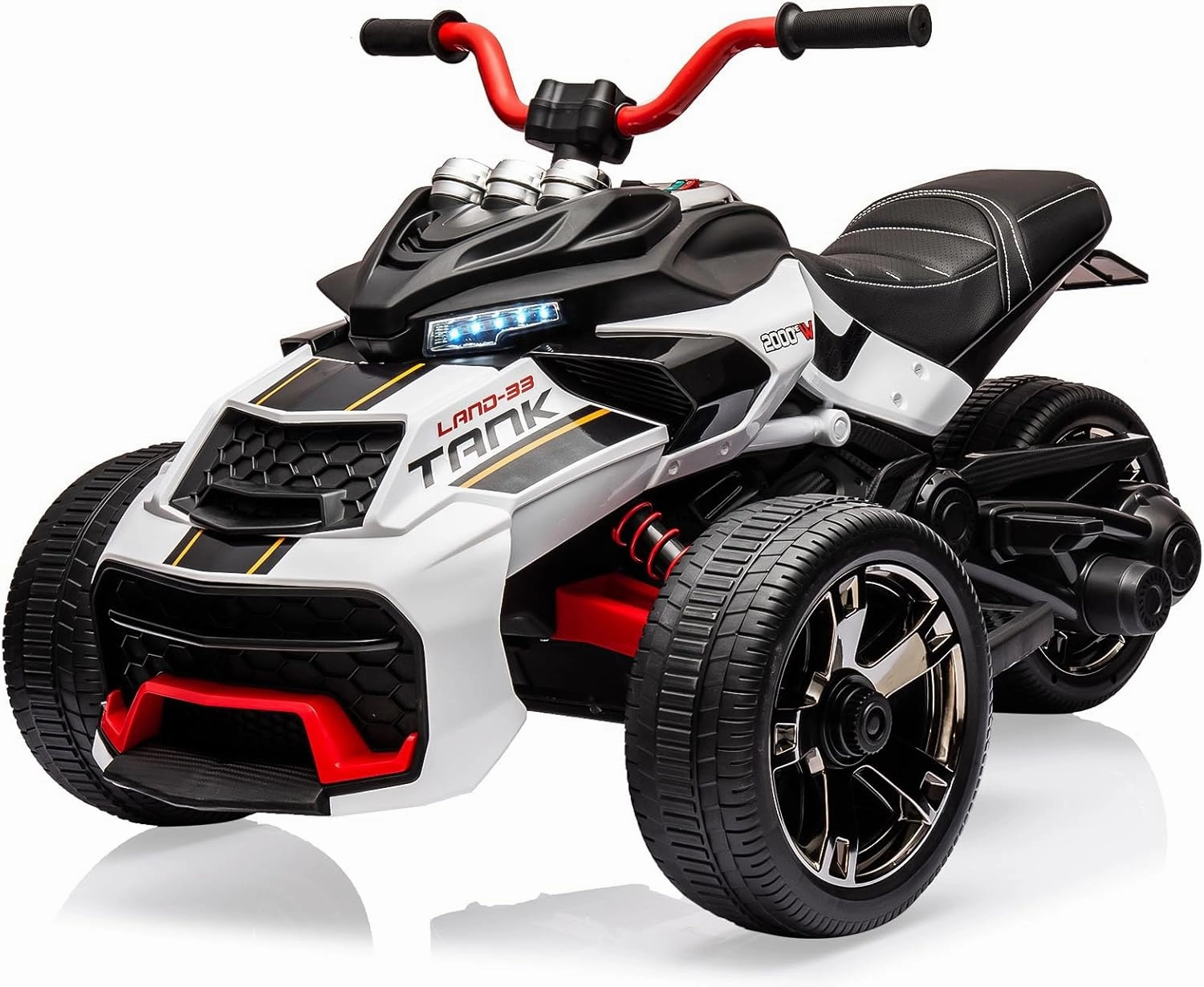 12V 3 Wheeler Ride On ATV Electric Motorcycle, Battery Powered Electric Vehicle w/Led Lights, High & Low Speed, Horn, Music, USB, Treaded Tires, Ride On Car for Kids Gift, White