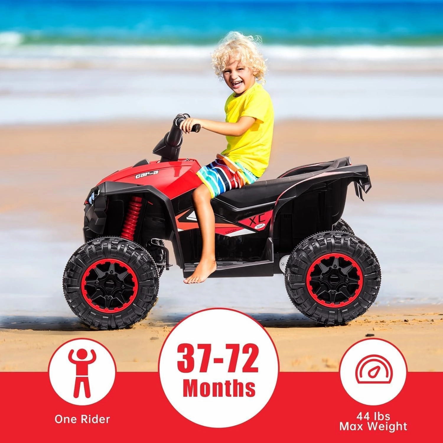 12V Kids Ride On ATV, 4 Wheeler Electric Vehicle for Kids 3-8 Toddler Battery Powered Toy Car for Boys Girls with Remote Control, LED Lights, Soft Start, Treaded Tires, Music, Red