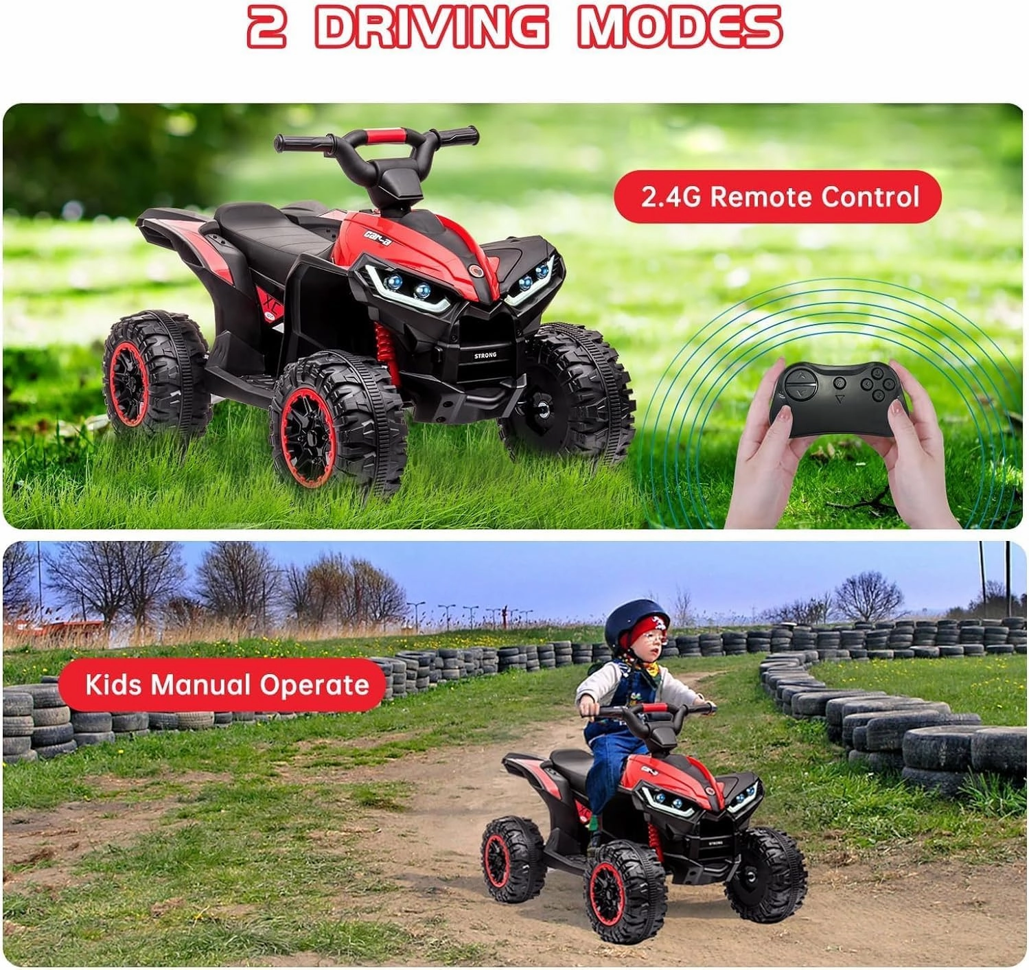 12V Kids Ride On ATV, 4 Wheeler Electric Vehicle for Kids 3-8 Toddler Battery Powered Toy Car for Boys Girls with Remote Control, LED Lights, Soft Start, Treaded Tires, Music, Red