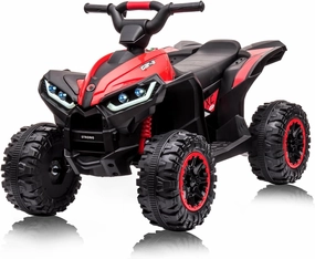 12V Kids Ride On ATV, 4 Wheeler Electric Vehicle for Toddlers, Battery Powered Motorized Quad Toy Car for Boys Girls with LED Lights, Music, High Low Speed, USB, Soft Start, Treaded Tires, Red