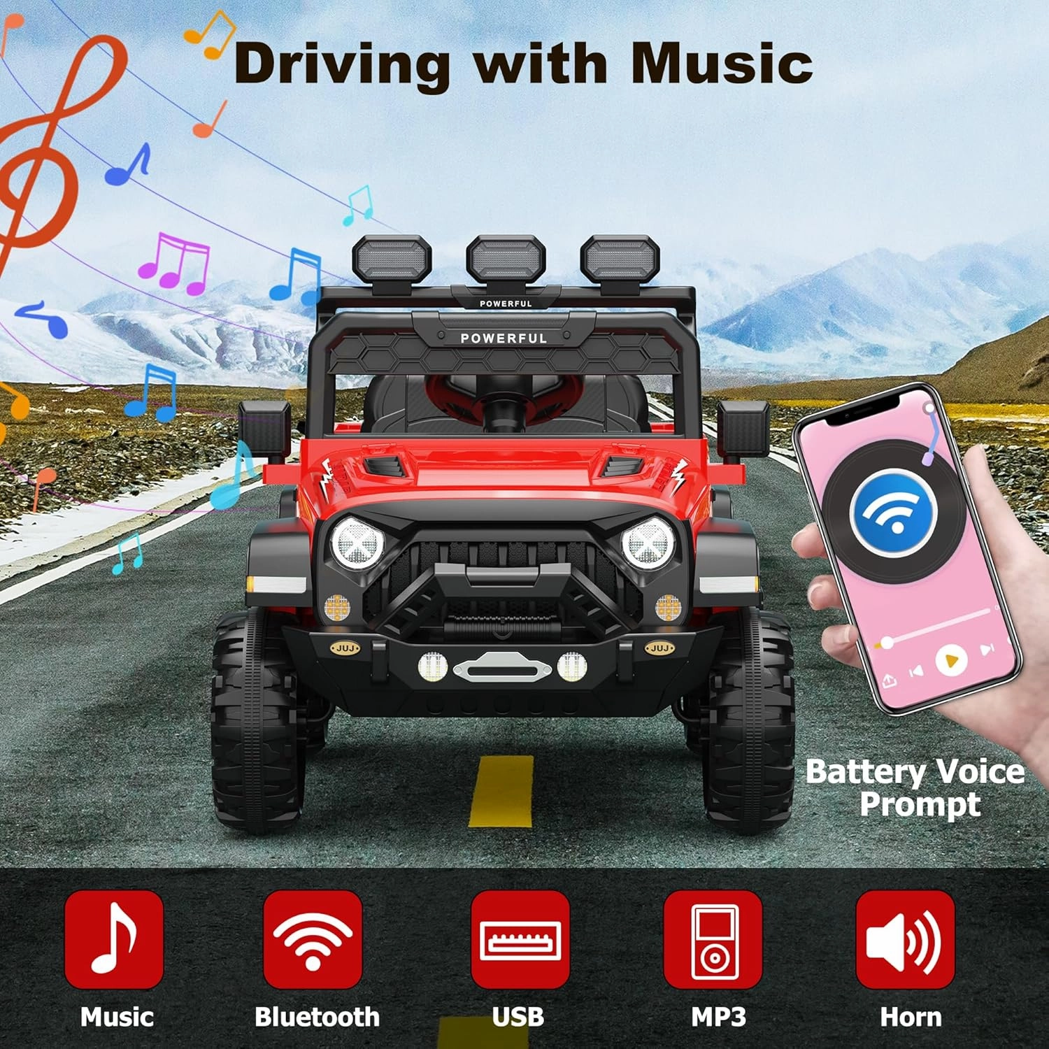 12V Kids Ride On Truck Car with Parent Remote Control, Kids Electric Vehicles Battery Powered Toy Car for Kids, Kids Cars to Drive Powerwheel for Toddler, LED, Bluetooth, 3 Speeds, Red