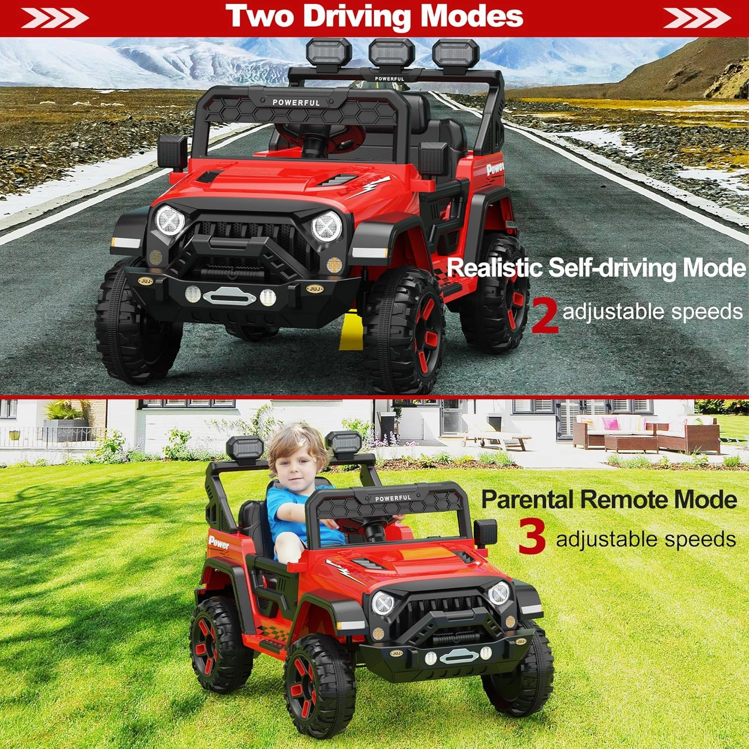 12V Kids Ride On Truck Car with Parent Remote Control, Kids Electric Vehicles Battery Powered Toy Car for Kids, Kids Cars to Drive Powerwheel for Toddler, LED, Bluetooth, 3 Speeds, Red