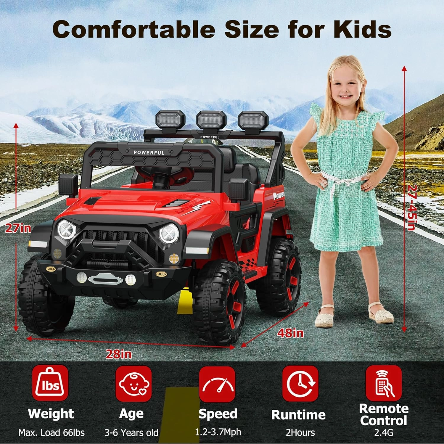 12V Kids Ride On Truck Car with Parent Remote Control, Kids Electric Vehicles Battery Powered Toy Car for Kids, Kids Cars to Drive Powerwheel for Toddler, LED, Bluetooth, 3 Speeds, Red