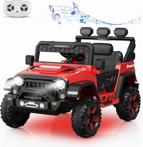 12V Kids Ride On Truck Car with Parent Remote Control, Kids Electric Vehicles Battery Powered Toy Car for Kids, Kids Cars to Drive Powerwheel for Toddler, LED, Bluetooth, 3 Speeds, Red