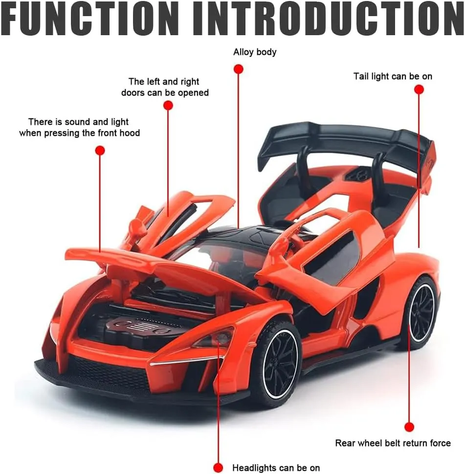 1/32 Alloy Zinc Alloy Simulation Casting Pull Back Vehicles DieCast Toy 1:32 Scale Mini Supercar Toys with Lights and Music for Toddlers Kids Children Boy Girl Gift - Light Orange
