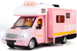1/32 Motorhome Camper RV Car Toy for Kids Diecast Model Car, Pull Back Car with Sound and Light, Gift Collection for Boys Girls (Pink)