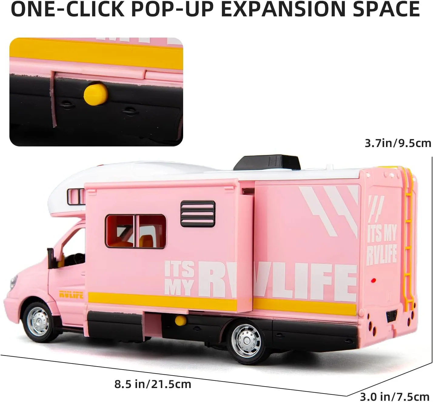 1/32 Motorhome Camper RV Car Toy for Kids Diecast Model Car, Pull Back Car with Sound and Light, Gift Collection for Boys Girls (Pink)