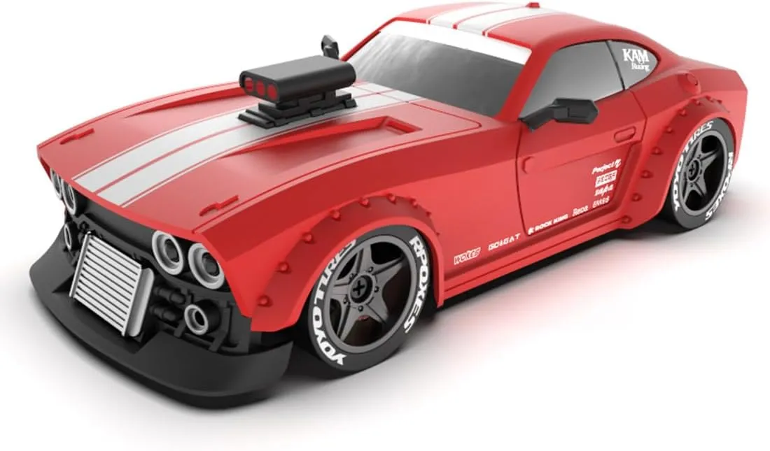 1/32 Scale RC Drift Car, 2.4G 4WD with LED Headlights, Variable Wheelbase, Gifts for Toy Lovers (RTR Version/Red)