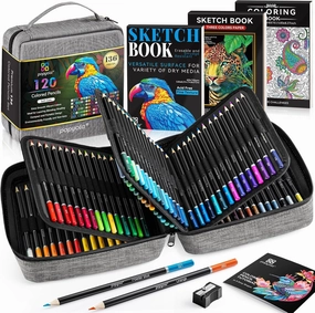 136 PCS Colored Pencils Set for Adult Coloring Books, 120 Colored Pencils with Sketchbook, Coloring Book, Sharpener, Soft Core Oil-Based Coloring Pencils for Artists Drawing Sketching Blending Shading