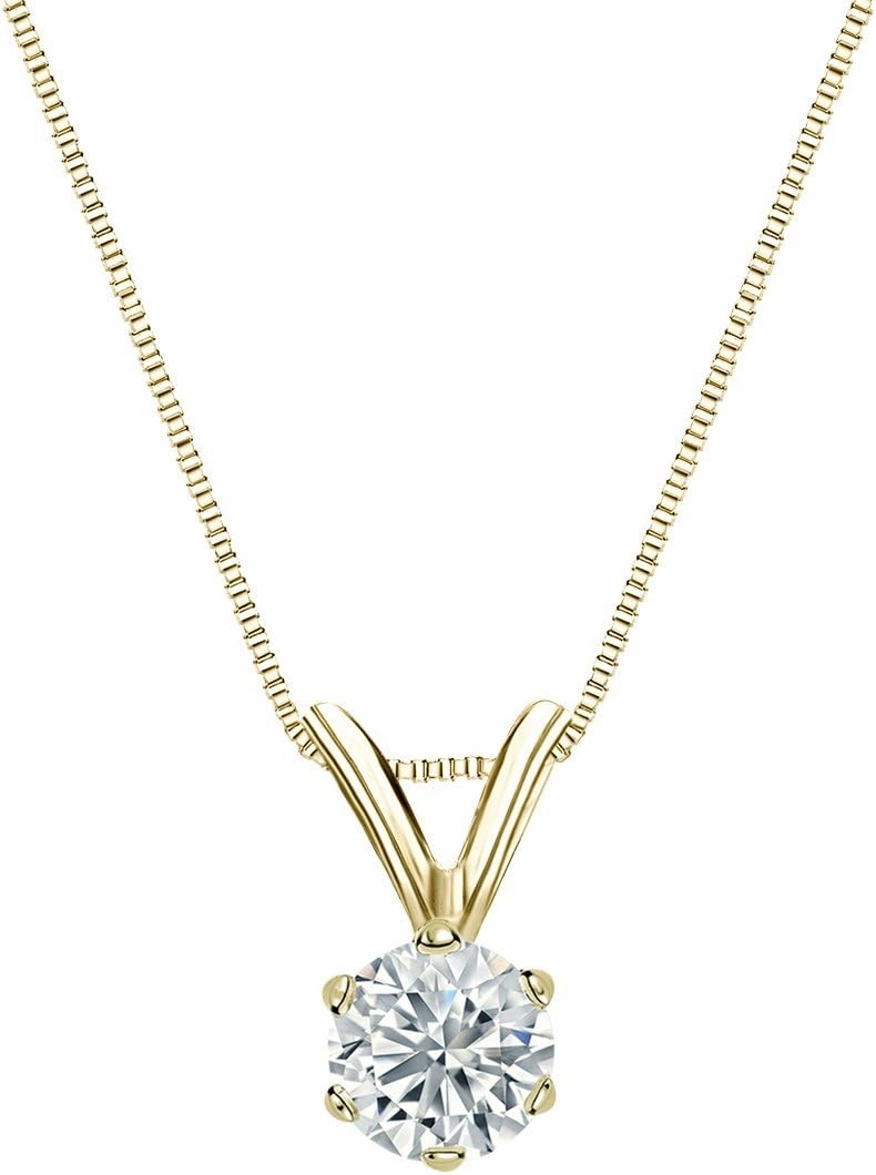 14k Gold 6-Prong Basket Round Diamond Solitaire Pendant (1/5-1 cttw, J-K, I2-I3)