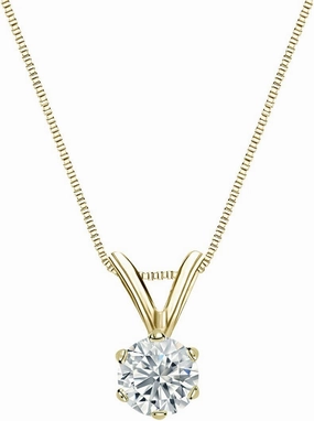 14k Gold 6-Prong Basket Round Diamond Solitaire Pendant (1/5-1 cttw, J-K, I2-I3)