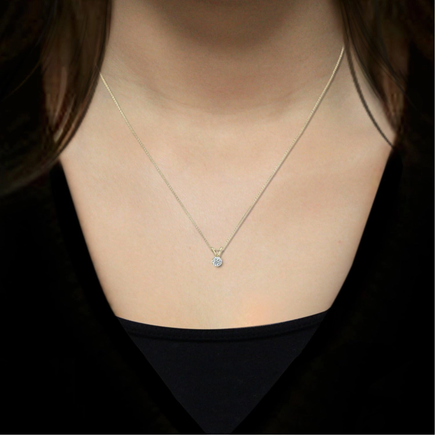 14k Gold 6-Prong Basket Round Diamond Solitaire Pendant (1/5-1 cttw, J-K, I2-I3)