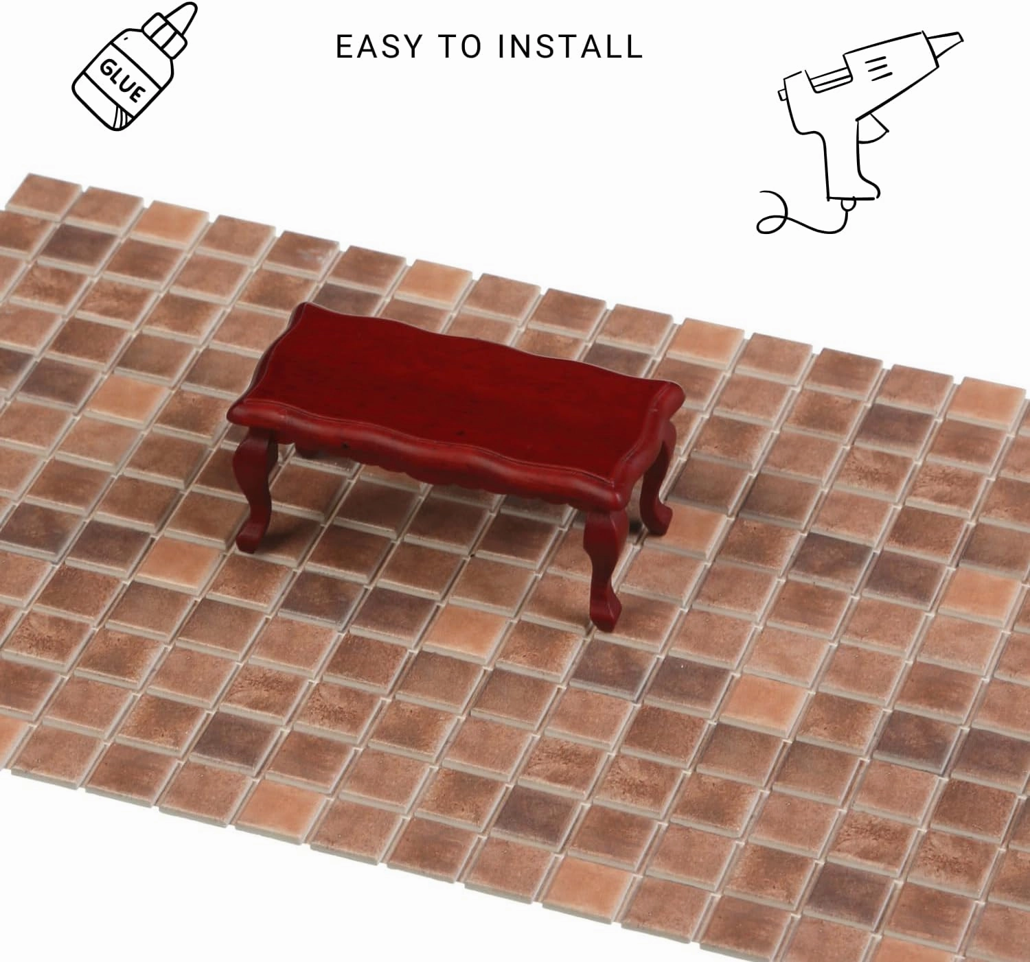 150 pcs, Dollhouse Flooring, 1:12 Scale Doll House Tiles, Miniature Checkerboard Floor, REDUCIO! (Aged Terracotta)