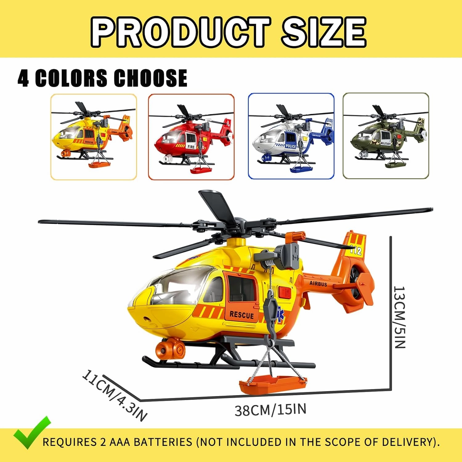 15" Rescue Helicopter Toy Light and Sound Rescue Vehicles Toys for Kids Aged 3 Toddler Kids Boys Gifts