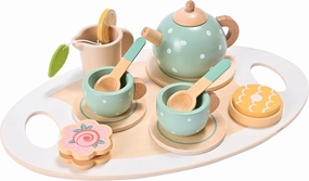 15pcs Wooden Tea Set for Little Girls, MONT PLEASANT Wooden Toys, Toddler Tea Set Play Kitchen Accessories Play Food playset for Kids Tea Party