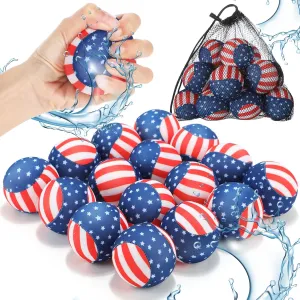16 Pcs 4th of July Water Skipping Ball Patriotic 2. 4" Pool Water Balls Independence Day Bouncing Swimming Pool Balls Red White and Blue Stars & Stripes Ball for Beach Party Favors