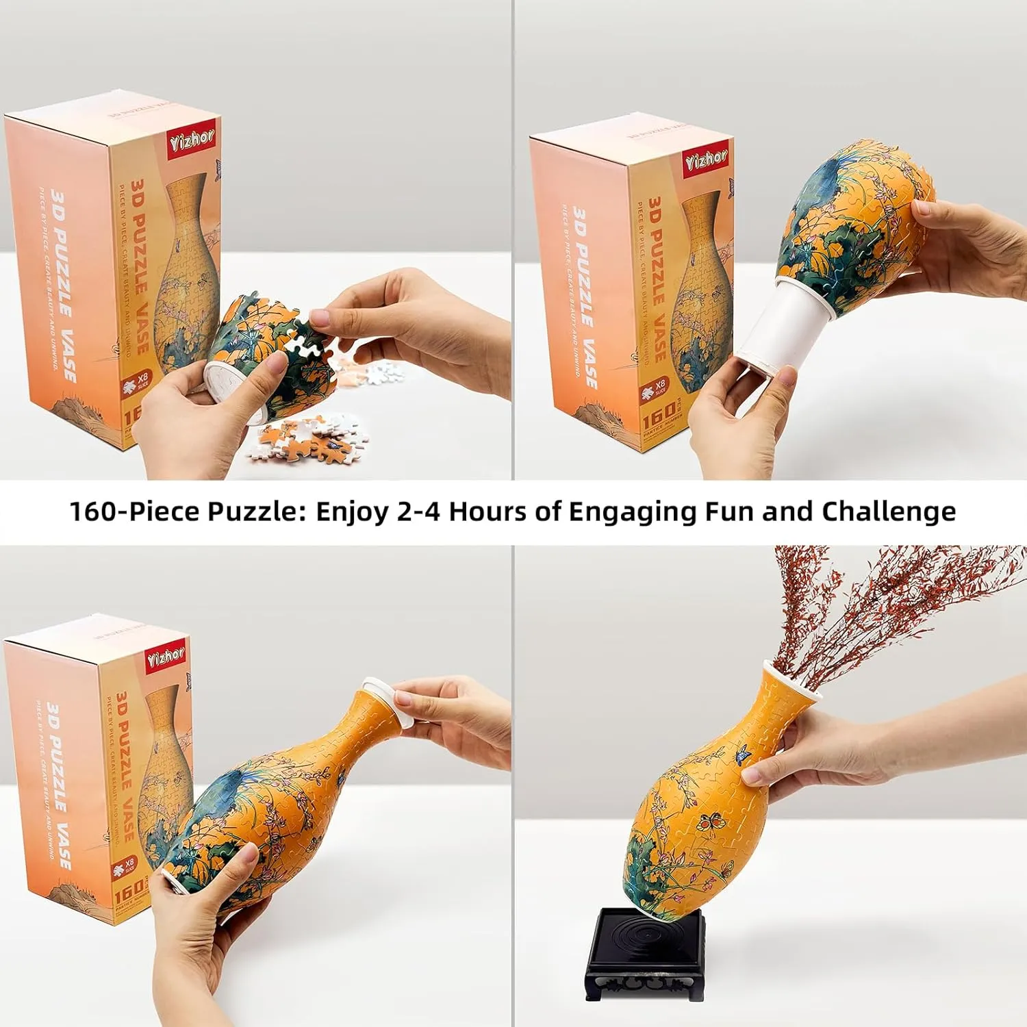 160-Piece 3D Puzzle Vase, Modern Flower Vase for Adults, DIY Vase Kit for Unique Home & Office Decor, Creative Gift for Mom, Women & Men, 4D Jigsaw Craft for Arts