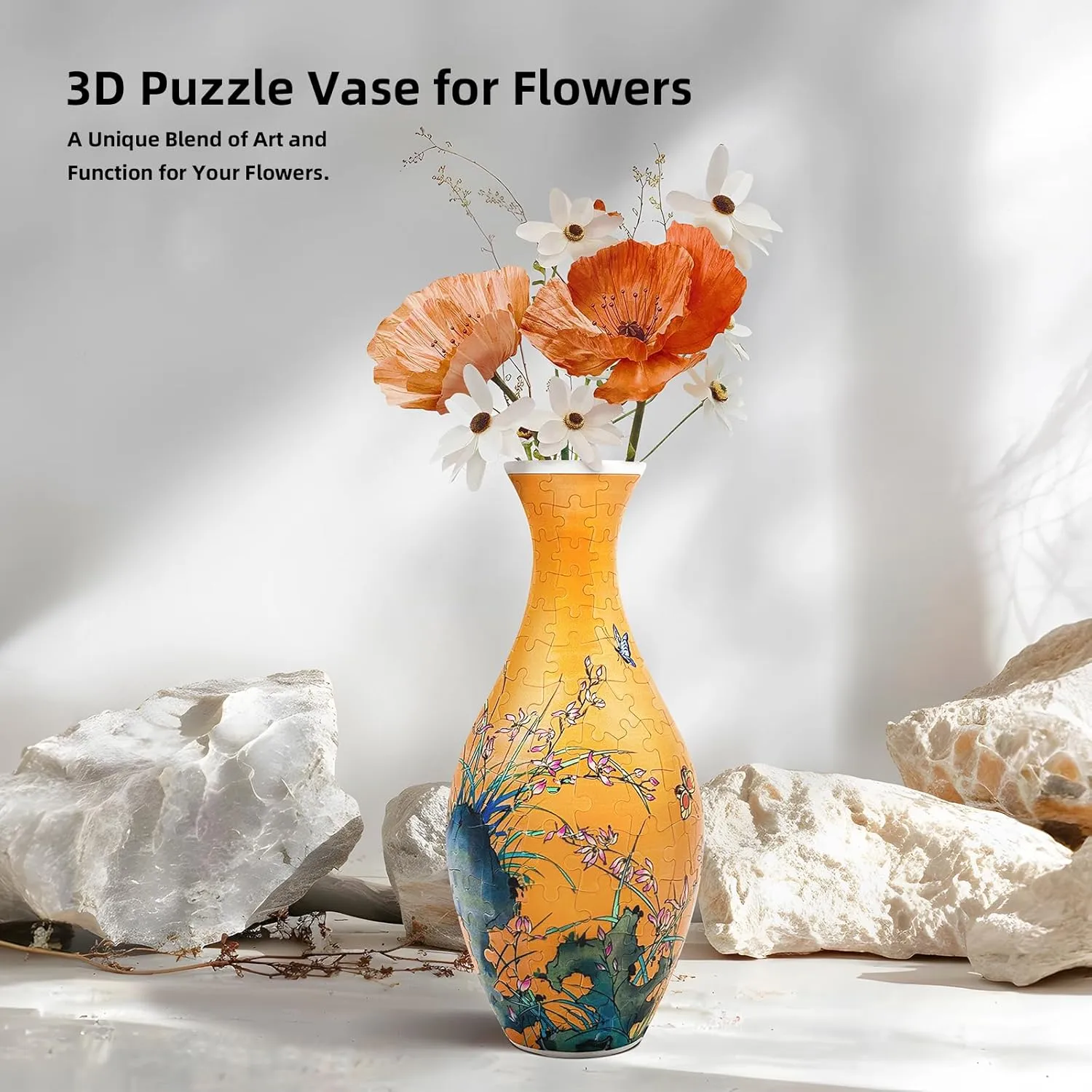 160-Piece 3D Puzzle Vase, Modern Flower Vase for Adults, DIY Vase Kit for Unique Home & Office Decor, Creative Gift for Mom, Women & Men, 4D Jigsaw Craft for Arts