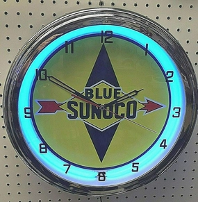 16" Blue SUNOCO Gasoline Sign Single Neon Clock Gas Station Oil Lube