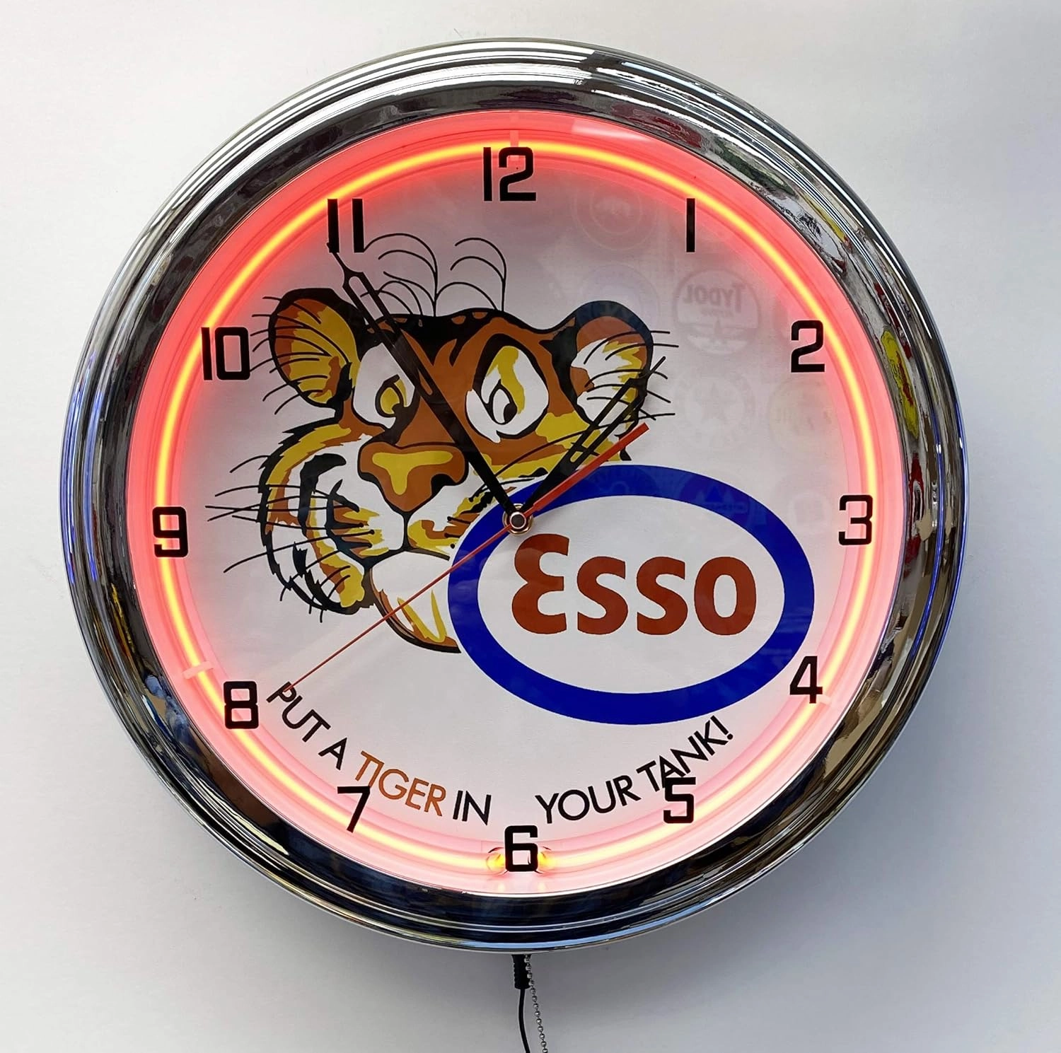 16" ESSO Oil and Gas Put A Tiger in Your Tank Orange Neon Clock