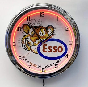 16" ESSO Oil and Gas Put A Tiger in Your Tank Orange Neon Clock