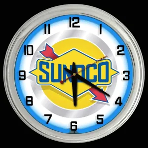 16" Sunoco Vintage Logo Sign Blue Neon Clock