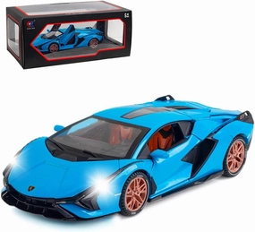 1/24 Diecast Car Toys for Kids, Zinc Alloy Lambo Sian FKP 37 Model Toy Car with Light and Sound, Pull Back Vehicles Toy Car for Toddlers Boys Girls Birthday Gift (Blue)