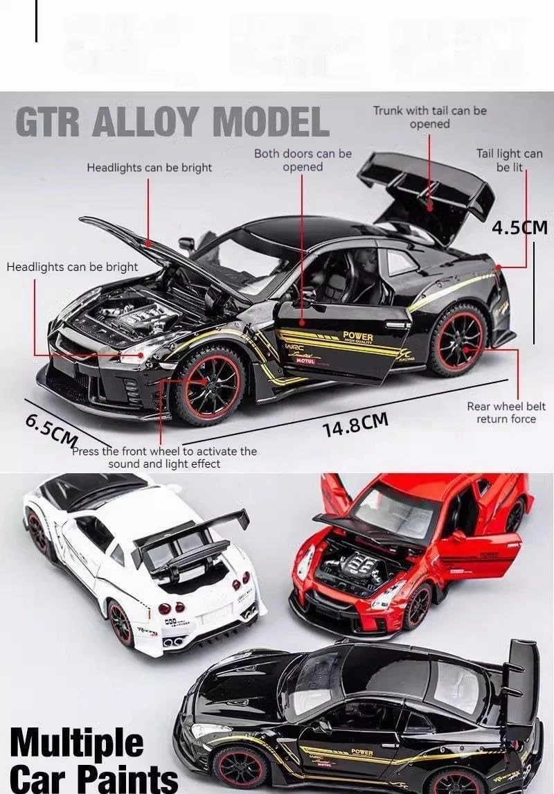 1/32 for GTR R35 Alloy Racing Car Diecast Model Pull Back Toy Collection of Decorative Fine Ornaments Present(White)