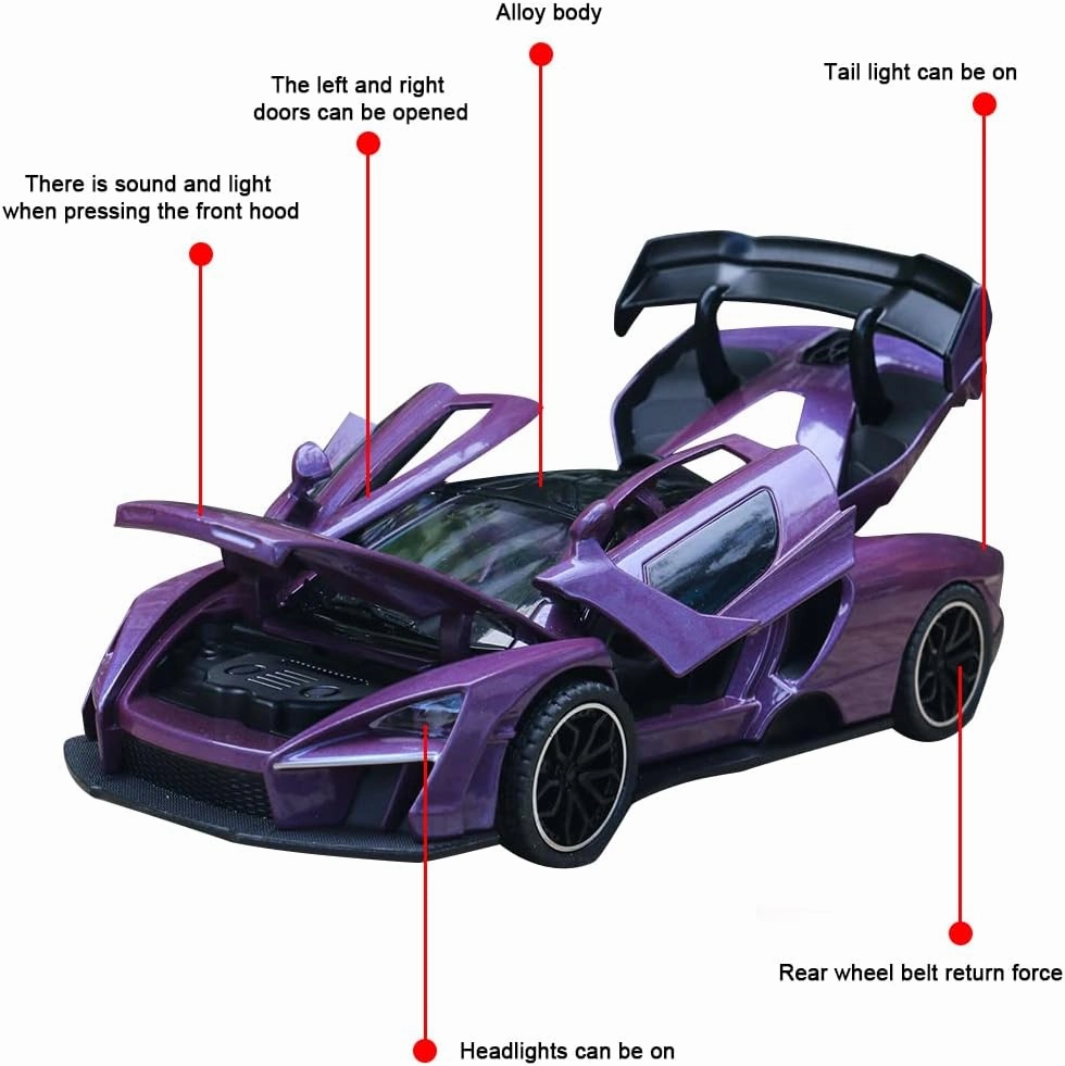 1:32 Scale McLaren Senna Pull Back Toy Car with Lights and Music - For Kids
