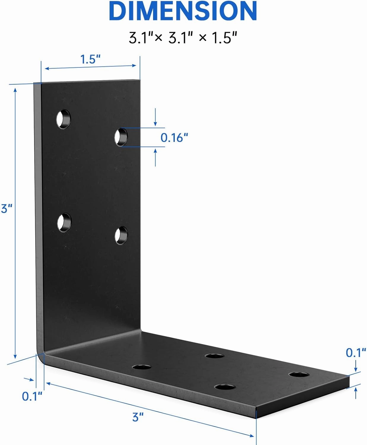 1.5x3x3 Inch Galvanized L Bracket, 8PCS 90 Degree Angle Bracket for Shelf, Iron Corner Brackets for Wood Post，Shelves，Furniture