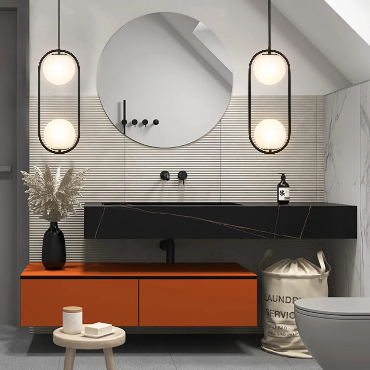 2-Lights Modern Globe Chandelier Mid Century Pendant Light Matte Black Ceiling Hanging Lighting Fixture with White Globe Glass Lampshade for Kitchen Island Dining Room Bedroom