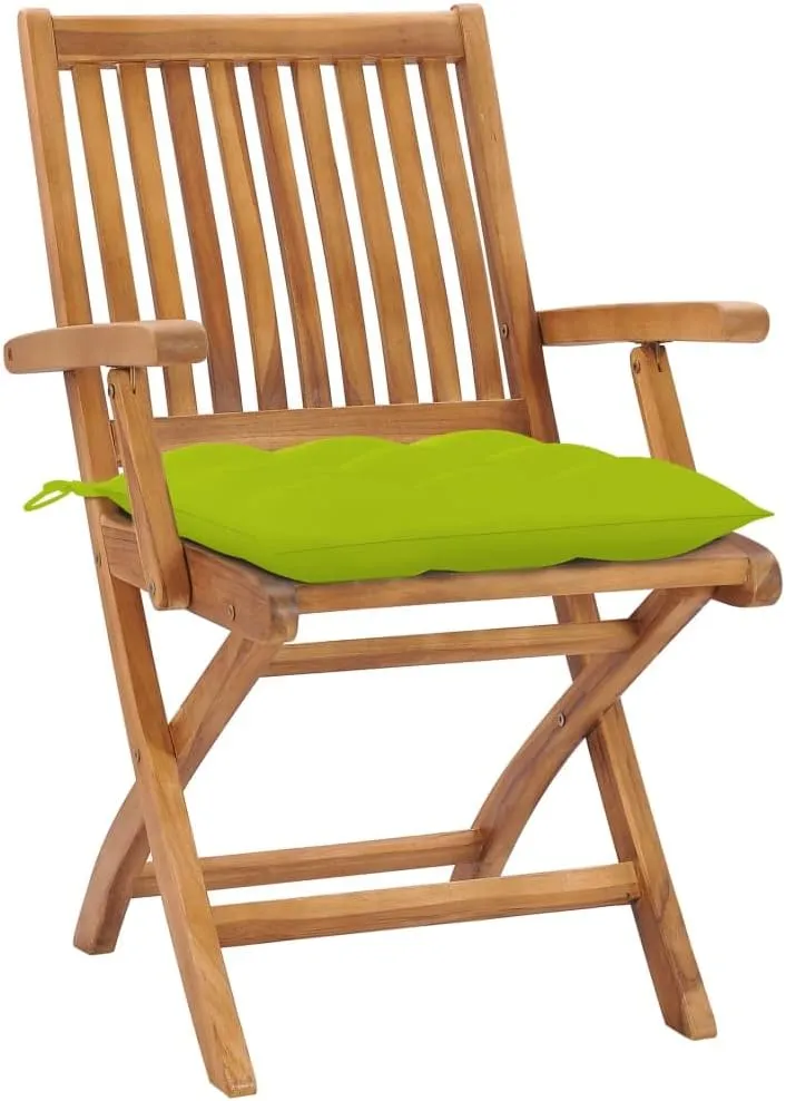 2-Piece Foldable Teak Wood Patio Chairs with Bright Green Cushions Outdoor Furniture Set, Solid Hardwood Lounge Chairs for Backyard Poolside Garden and Sunroom