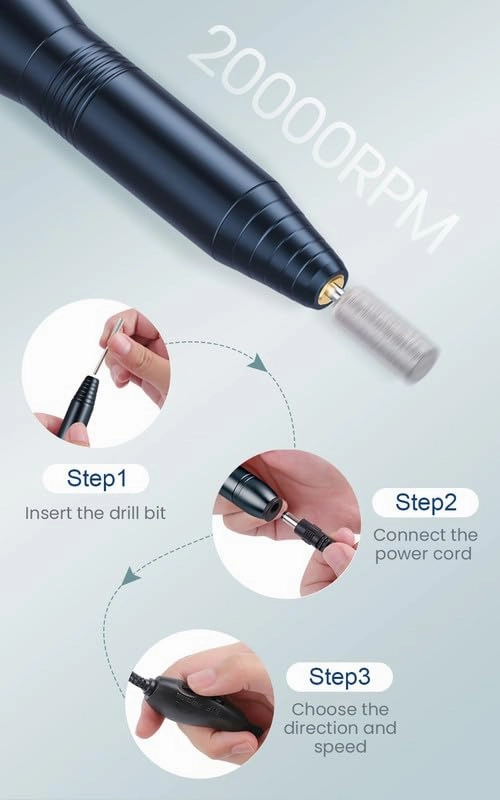 20000RPM USB Portable Nail Drill Electric Nail File Set Professional Manicure Pedicure Polishing Shape Tools with Sanding Bands Nail Drill Bits and Cleaning Brush for Acrylic Gel Nails(Charcoal Gray)